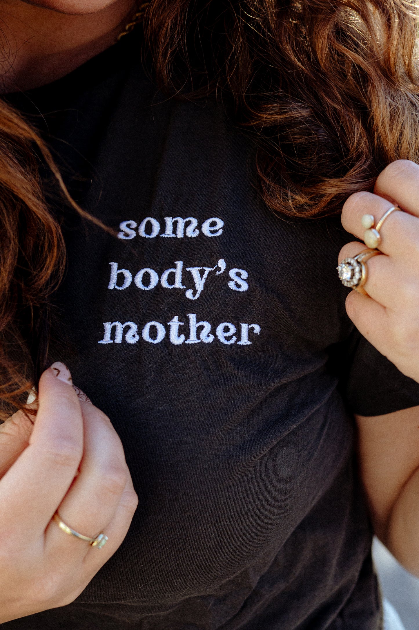 Somebody's Mother High-Waisted Embroidered Tee