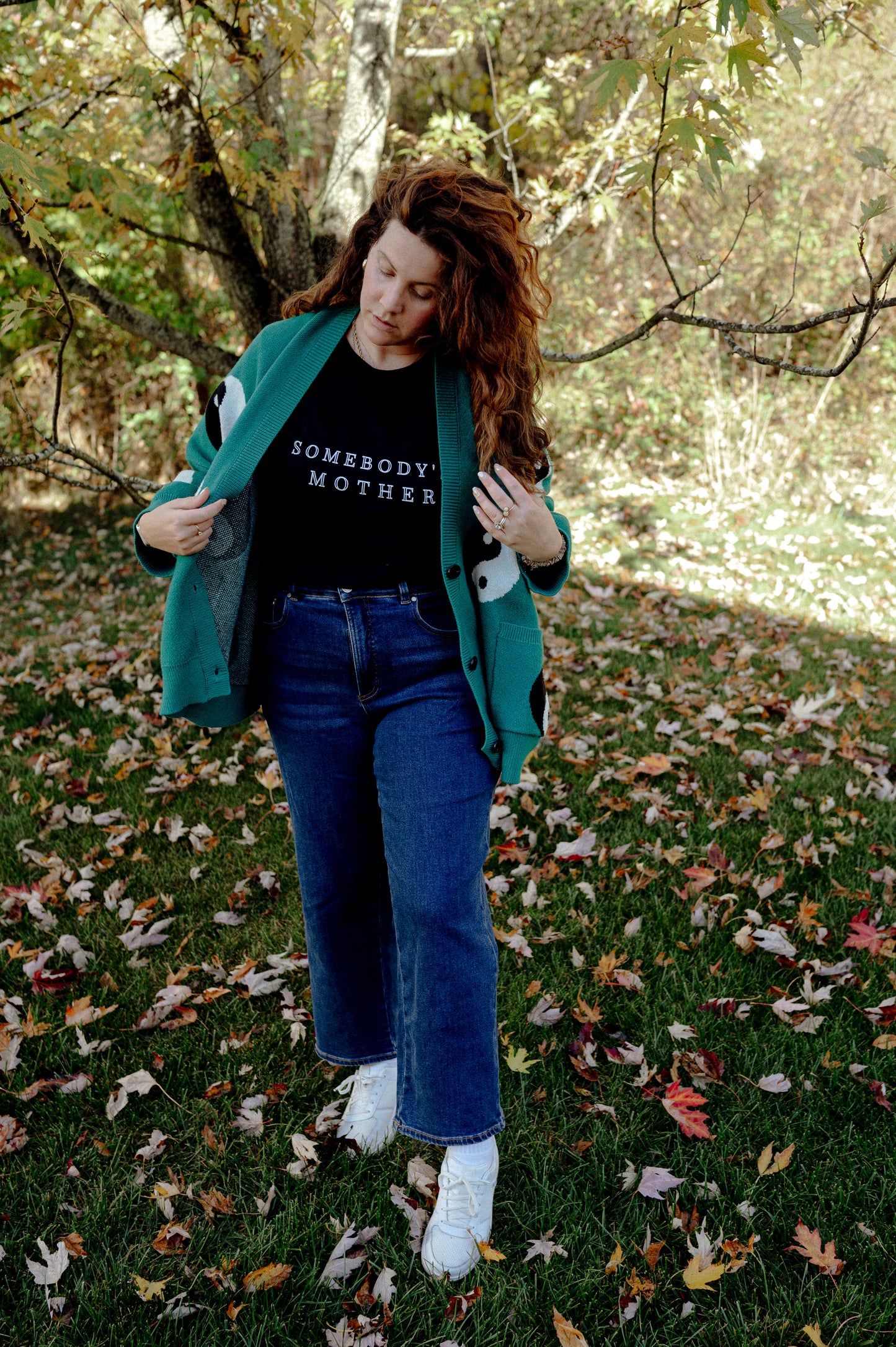Somebody's Mother High-Waisted t-shirt (black & white)