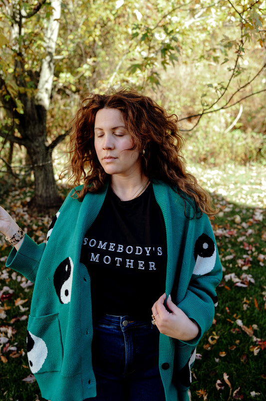 Somebody's Mother High-Waisted t-shirt (black & white)