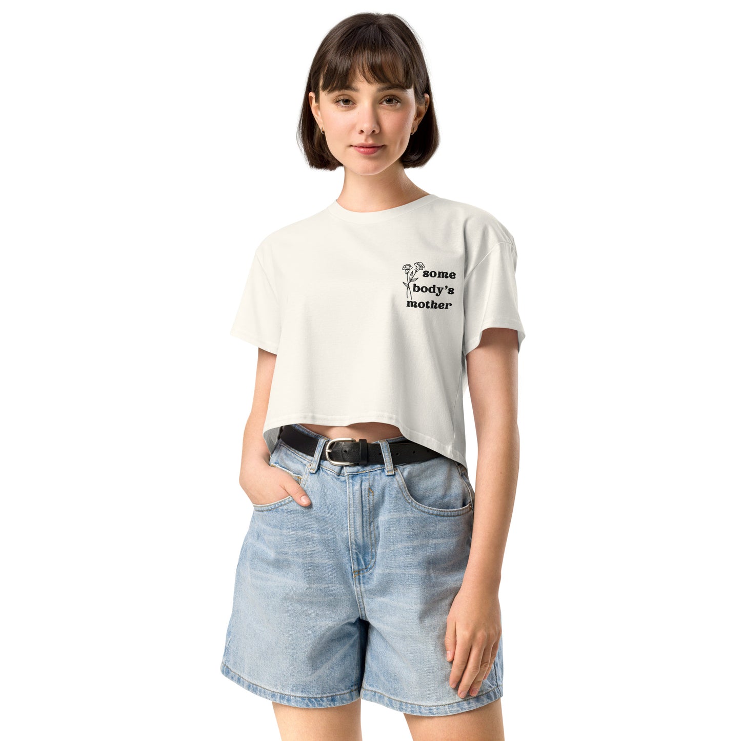 Somebody's Mother Embroidered Floral Crop
