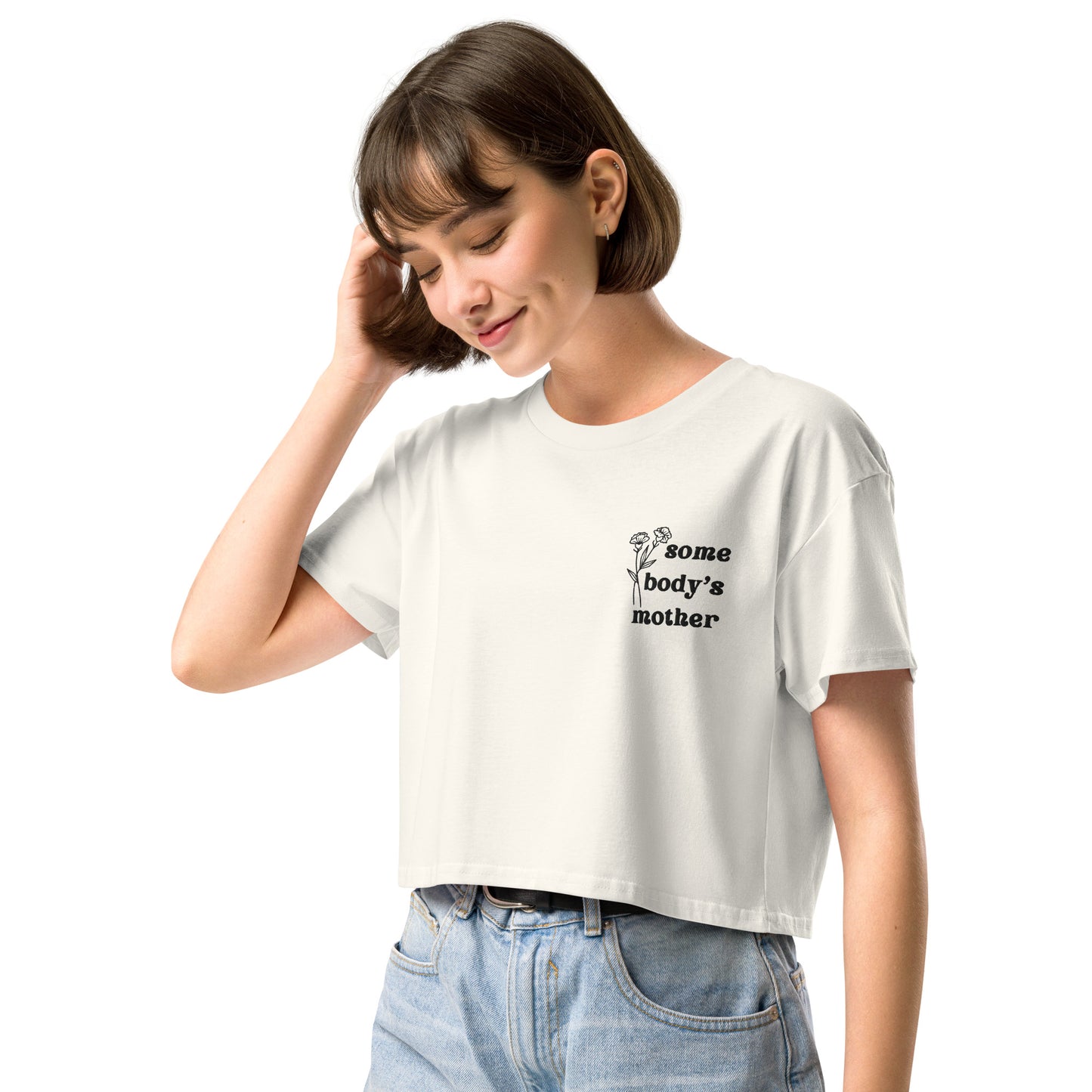 Somebody's Mother Embroidered Floral Crop