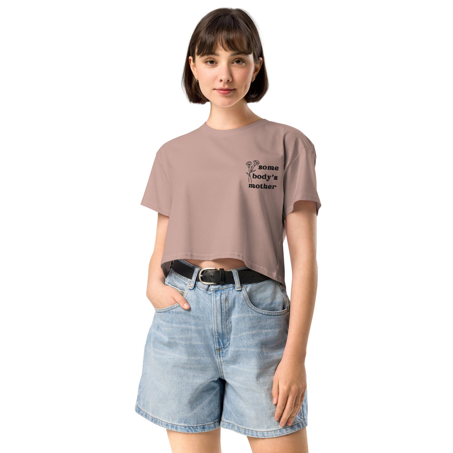 Somebody's Mother Embroidered Floral Crop