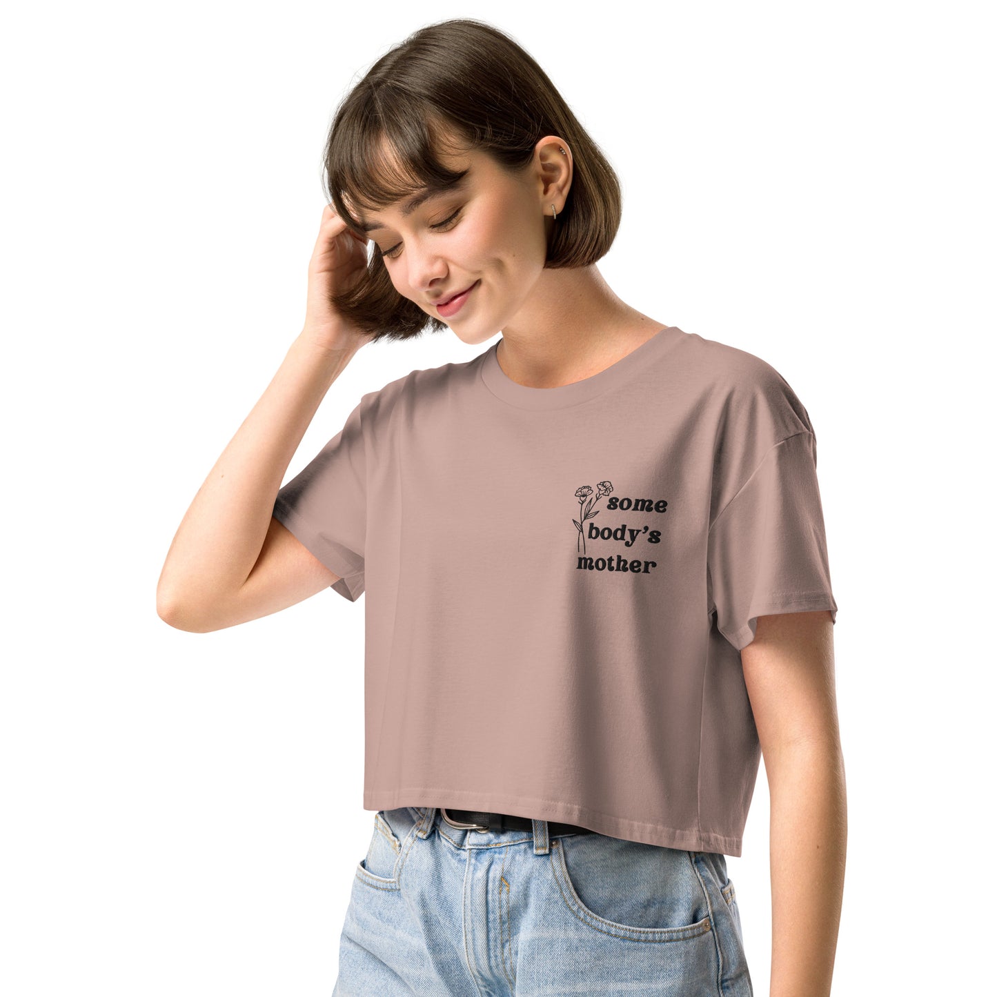 Somebody's Mother Embroidered Floral Crop