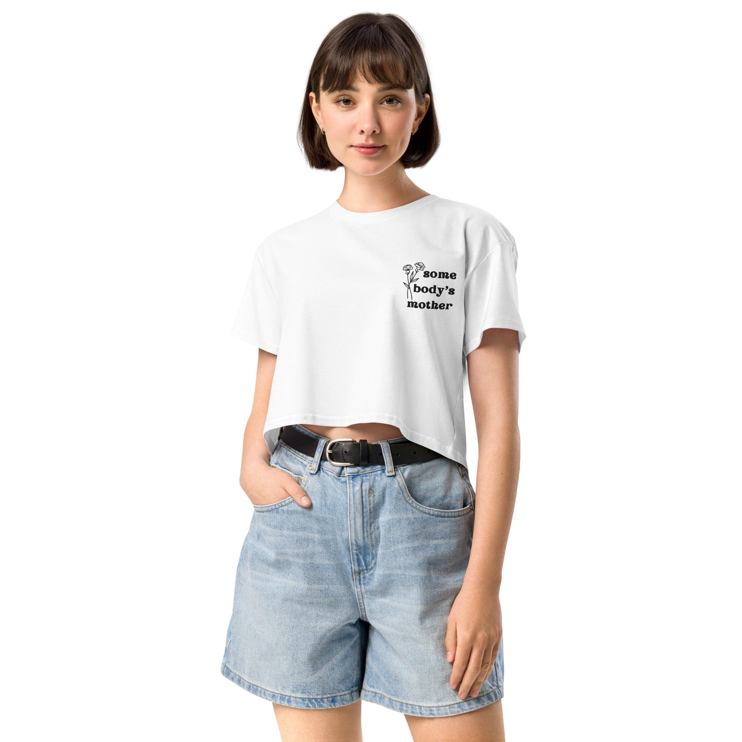 Somebody's Mother Embroidered Floral Crop