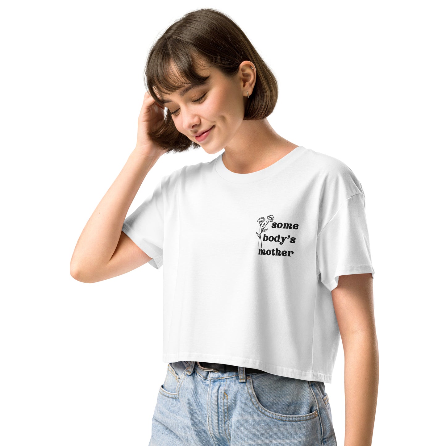 Somebody's Mother Embroidered Floral Crop