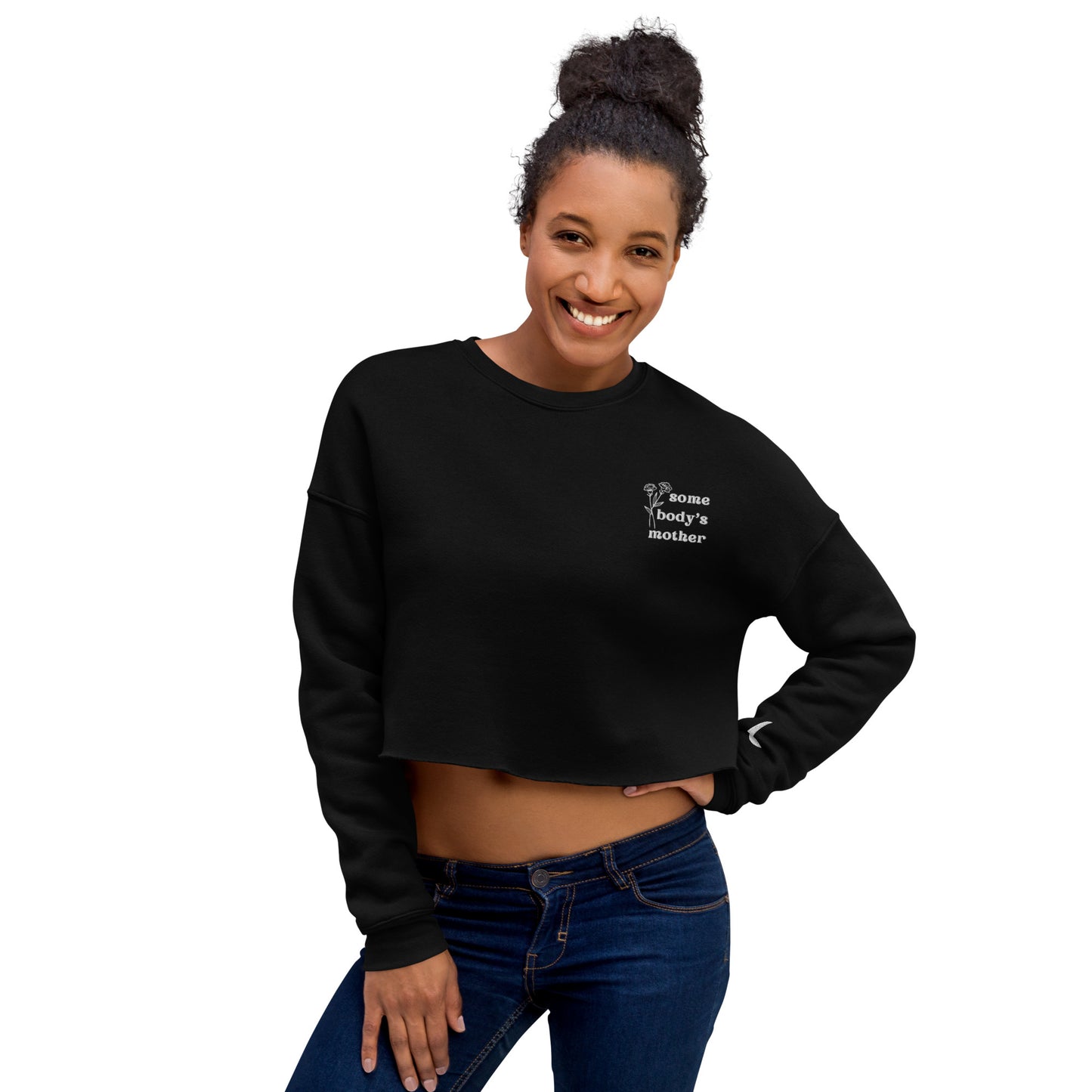 Somebody's Mother Floral Embroidered Crop Sweatshirt