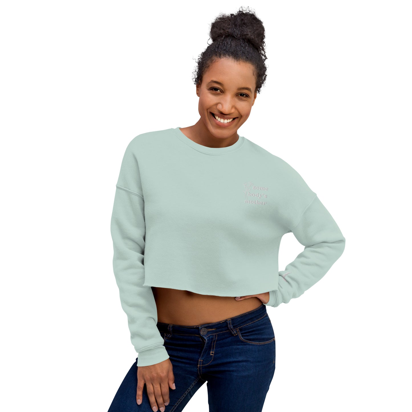 Somebody's Mother Floral Embroidered Crop Sweatshirt