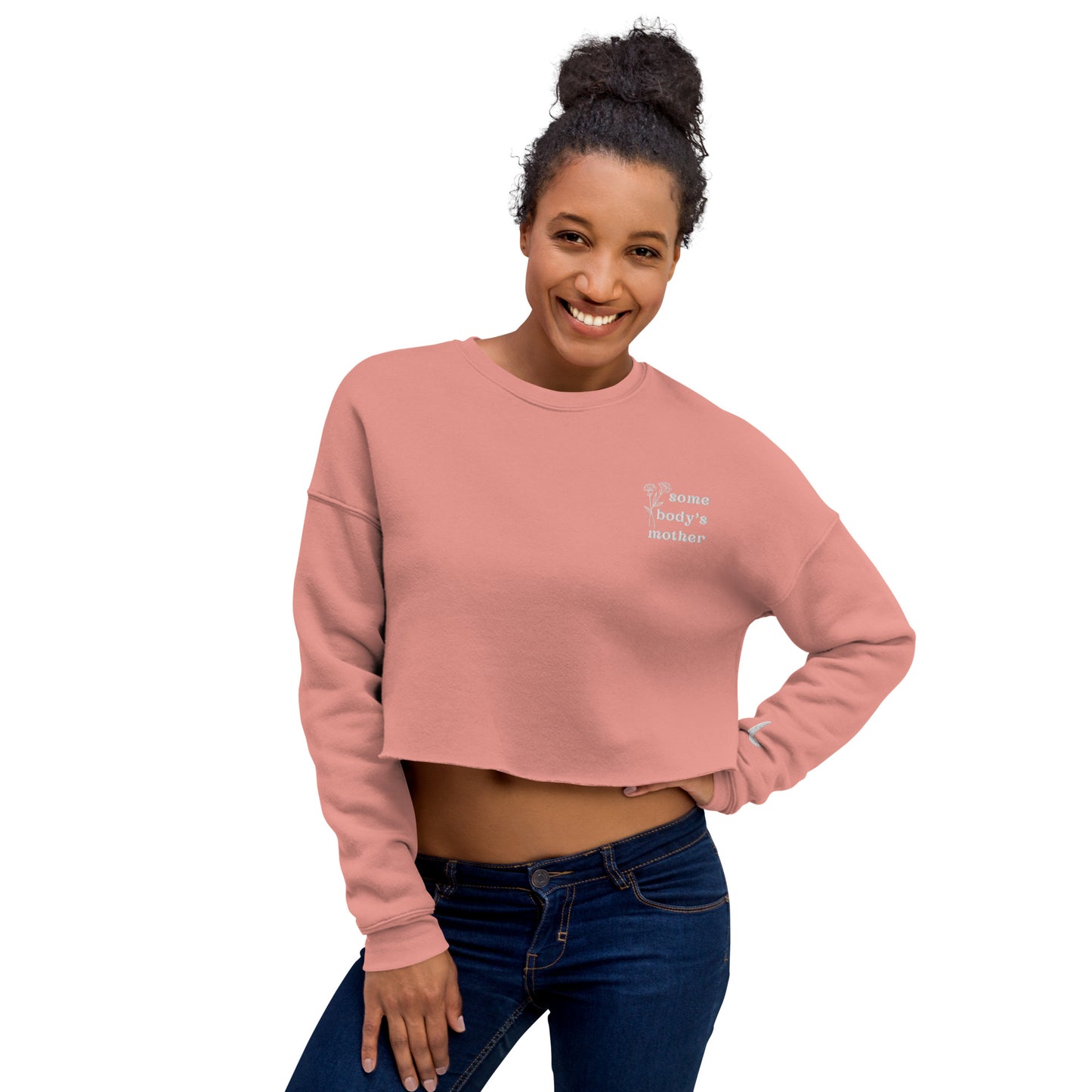 Somebody's Mother Floral Embroidered Crop Sweatshirt